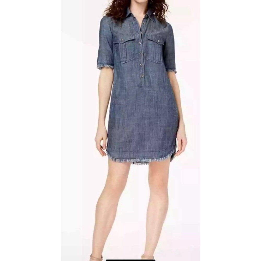 TRINA TURK Rosetta Frayed Chambray Preppy Coastal grandma Shirtdress Size 4